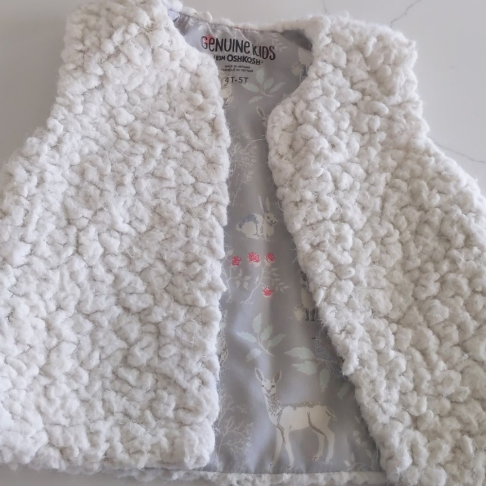 Fuzzy Cream Genuine Kids Vest with woodland lining